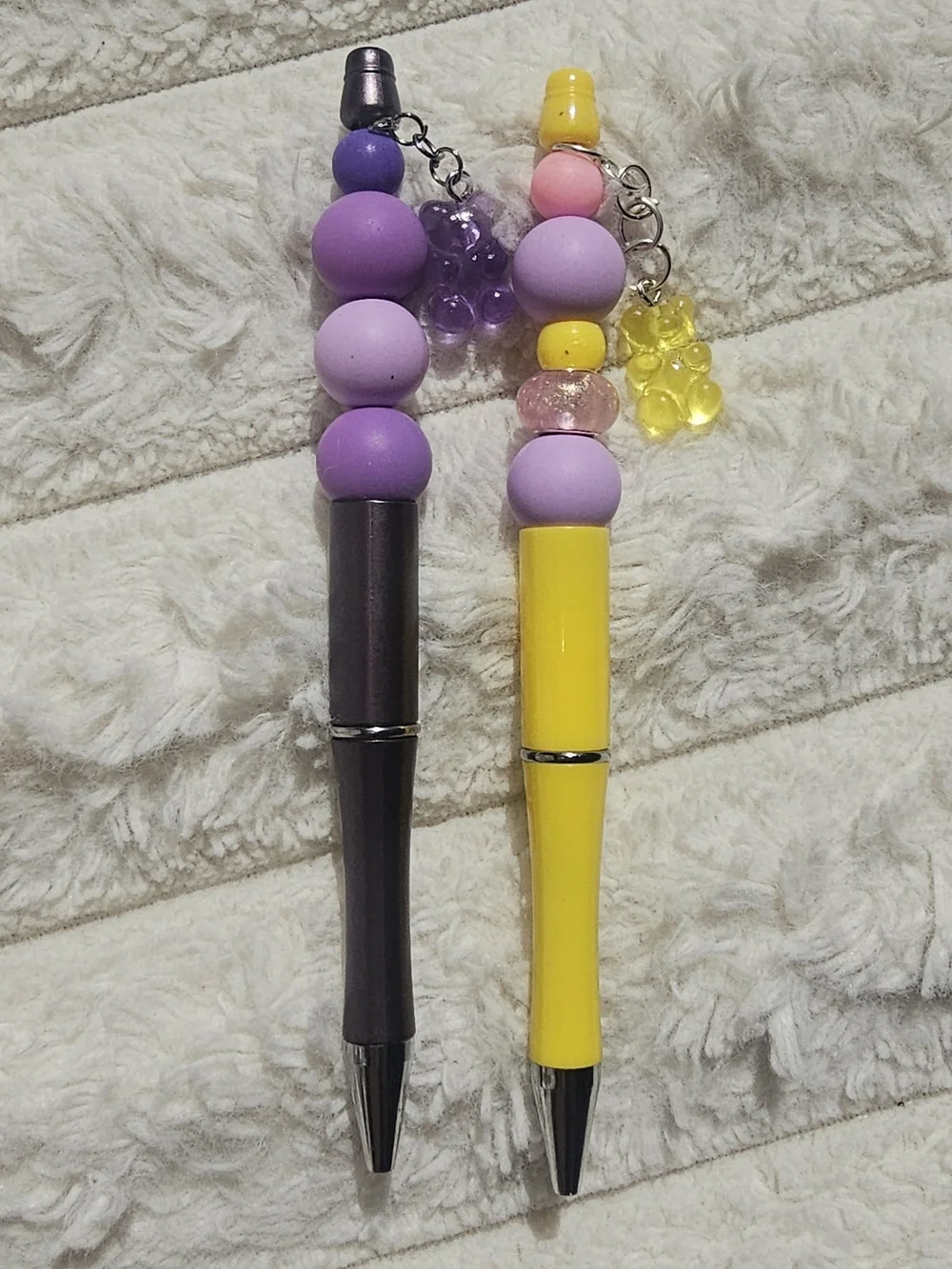 2 Beaded Charm Pens - Purple & Yellow